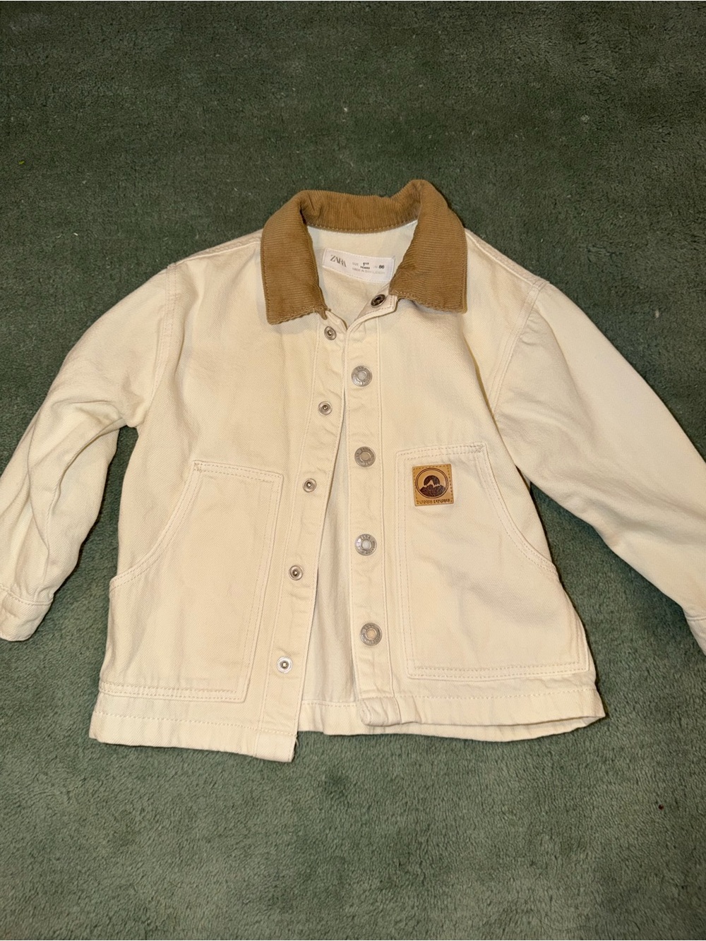 Zara Cream Jacket with Brown Corduroy Collar